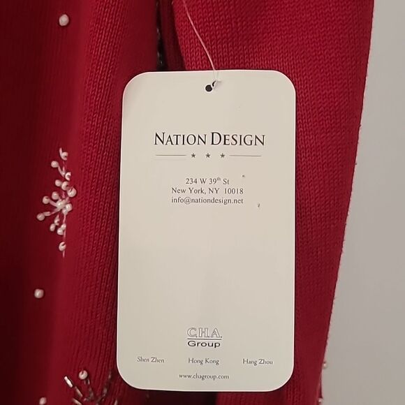 Norm Thompson Beaded Snowflake Zip Front Cotton Cardigan Sweater Red Size L - Picture 10 of 13